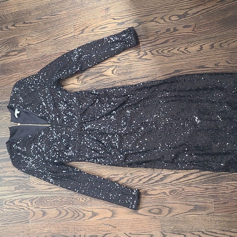 Full length black sequin dress